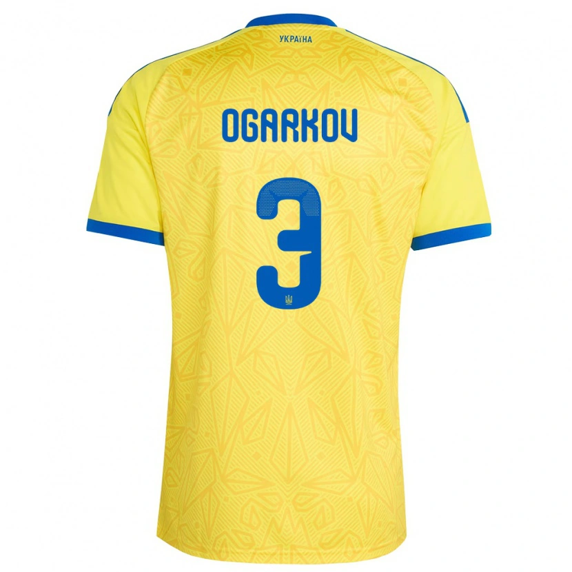 Danxen Dámské Ukrajina Mykola Ogarkov #3 Žlutá Modrá Domů Hráčské Dresy 26-28 Dres