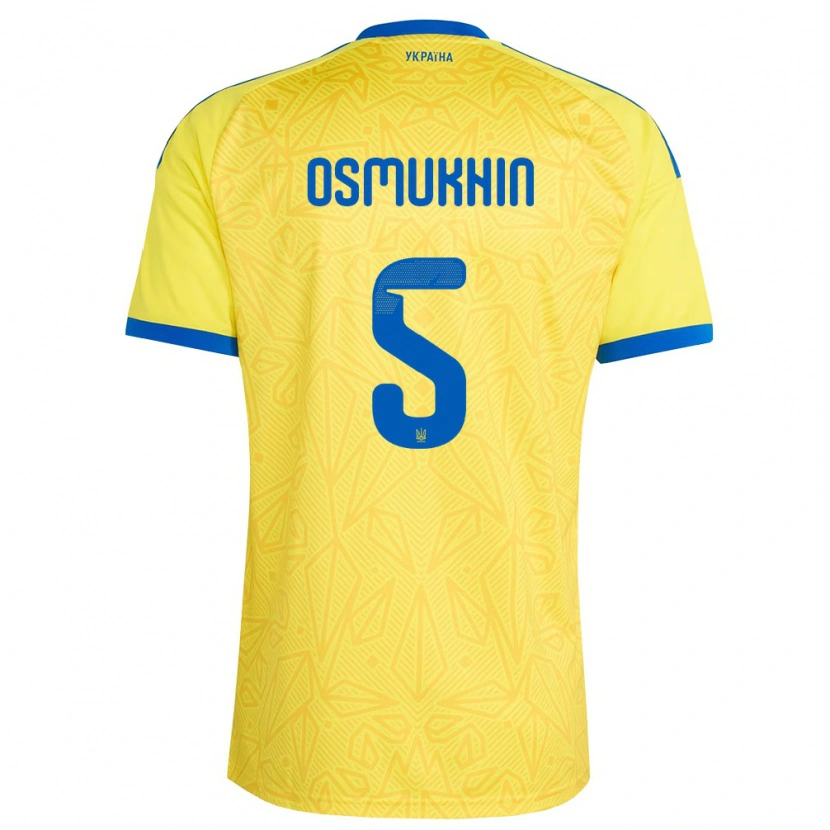 Danxen Dámské Ukrajina Zakhar Osmukhin #5 Žlutá Modrá Domů Hráčské Dresy 26-28 Dres