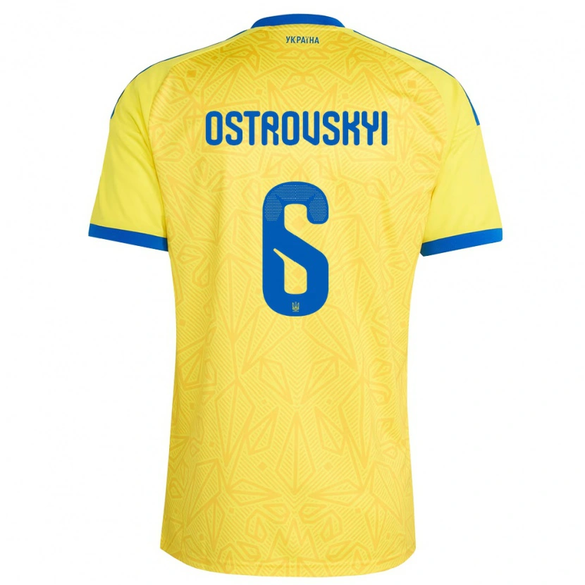 Danxen Dámské Ukrajina Ilya Ostrovskyi #6 Žlutá Modrá Domů Hráčské Dresy 26-28 Dres