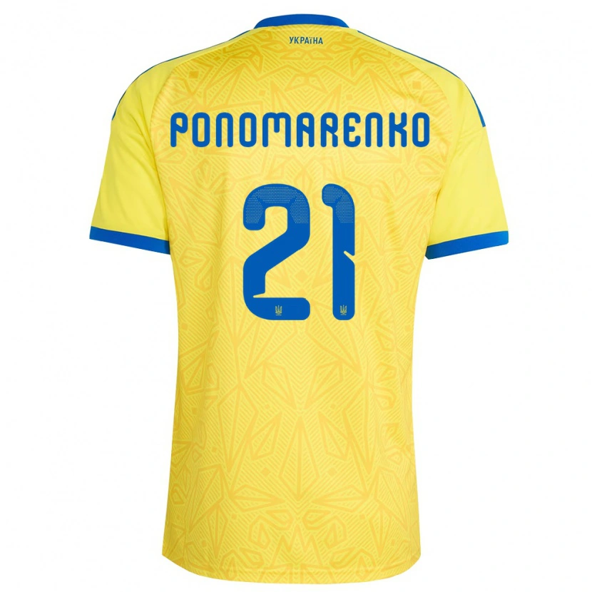 Danxen Dámské Ukrajina Matviy Ponomarenko #21 Žlutá Modrá Domů Hráčské Dresy 26-28 Dres