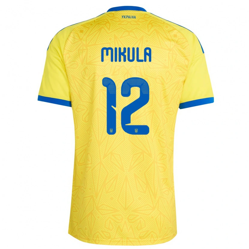 Danxen Dámské Ukrajina Matviy Mikula #12 Žlutá Modrá Domů Hráčské Dresy 26-28 Dres