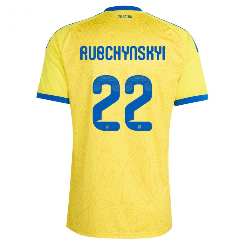 Danxen Dámské Ukrajina Valentyn Rubchynskyi #22 Žlutá Modrá Domů Hráčské Dresy 26-28 Dres