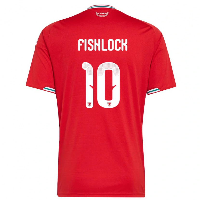 Danxen Dámské Wales Jessica Fishlock #10 Červená Bílá Zelená Domů Hráčské Dresy 26-28 Dres