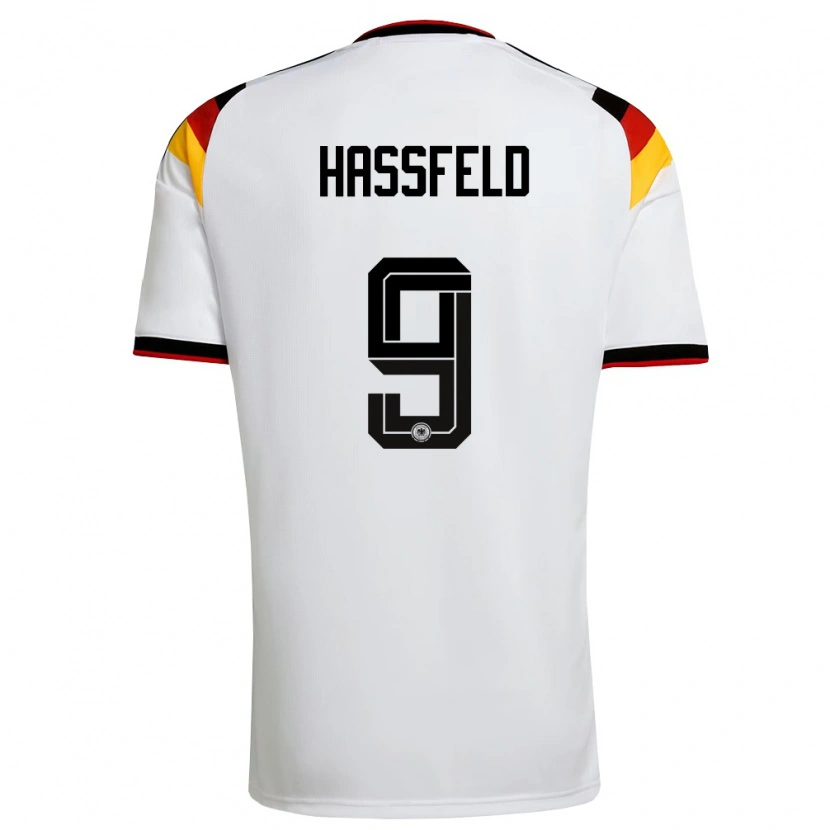 Danxen Dámské Německo Josef Haßfeld #9 Bílá Černá Červená Domů Hráčské Dresy 26-28 Dres