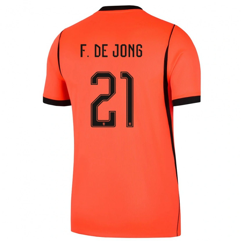 Danxen Dámské Nizozemsko Frenkie De Jong #21 Oranžová Černá Domů Hráčské Dresy 26-28 Dres