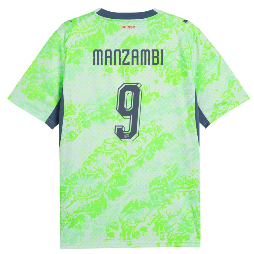 Danxen Dámské Švýcarsko Johan Manzambi #9 Zelená Námořnická Daleko Hráčské Dresy 26-28 Dres