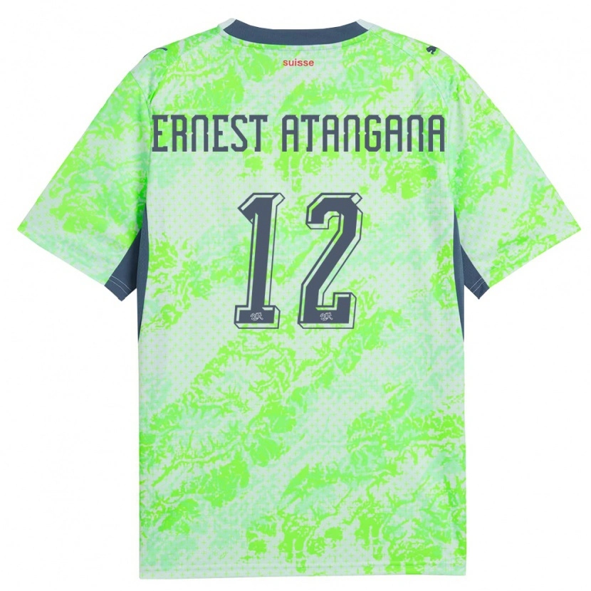 Danxen Dámské Švýcarsko Brian Ernest Atangana #12 Zelená Námořnická Daleko Hráčské Dresy 26-28 Dres