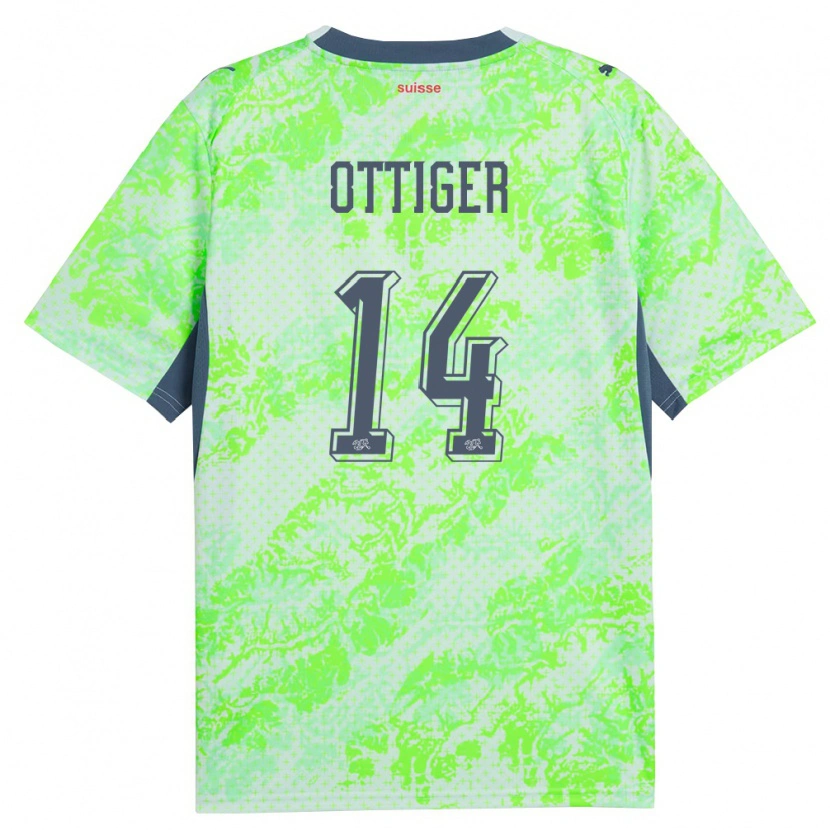 Danxen Dámské Švýcarsko Severin Ottiger #14 Zelená Námořnická Daleko Hráčské Dresy 26-28 Dres