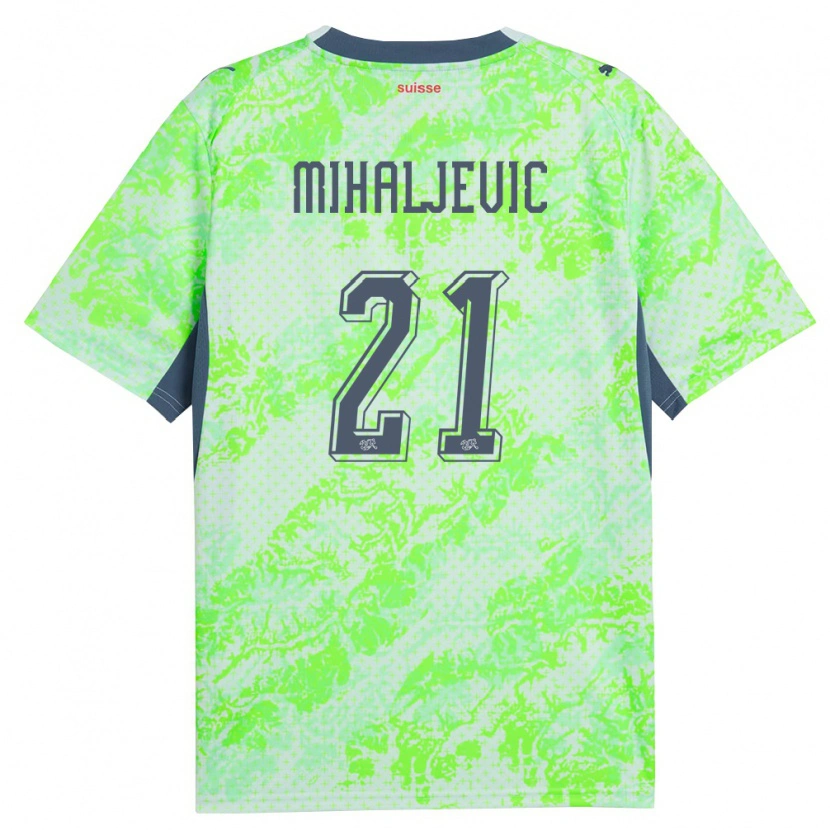 Danxen Dámské Švýcarsko Mark Mihaljevic #21 Zelená Námořnická Daleko Hráčské Dresy 26-28 Dres