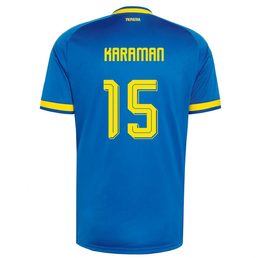 Danxen Dámské Ukrajina Yaroslav Karaman #15 Modrá Žlutá Námořnická Daleko Hráčské Dresy 26-28 Dres