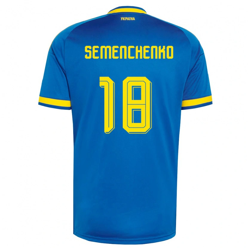 Danxen Dámské Ukrajina Arseniy Semenchenko #18 Modrá Žlutá Námořnická Daleko Hráčské Dresy 26-28 Dres