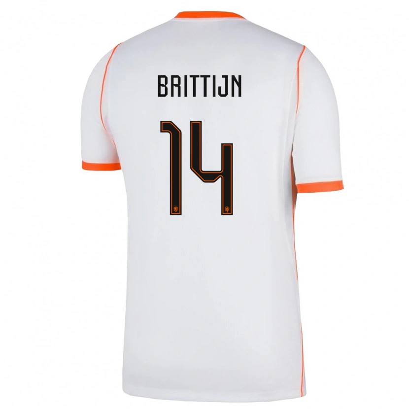 Danxen Dámské Nizozemsko Philip Brittijn #14 Bílá Oranžová Daleko Hráčské Dresy 26-28 Dres