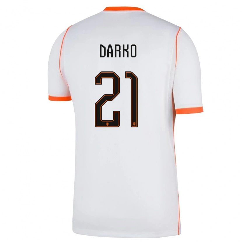 Danxen Dámské Nizozemsko Denzel Darko #21 Bílá Oranžová Daleko Hráčské Dresy 26-28 Dres