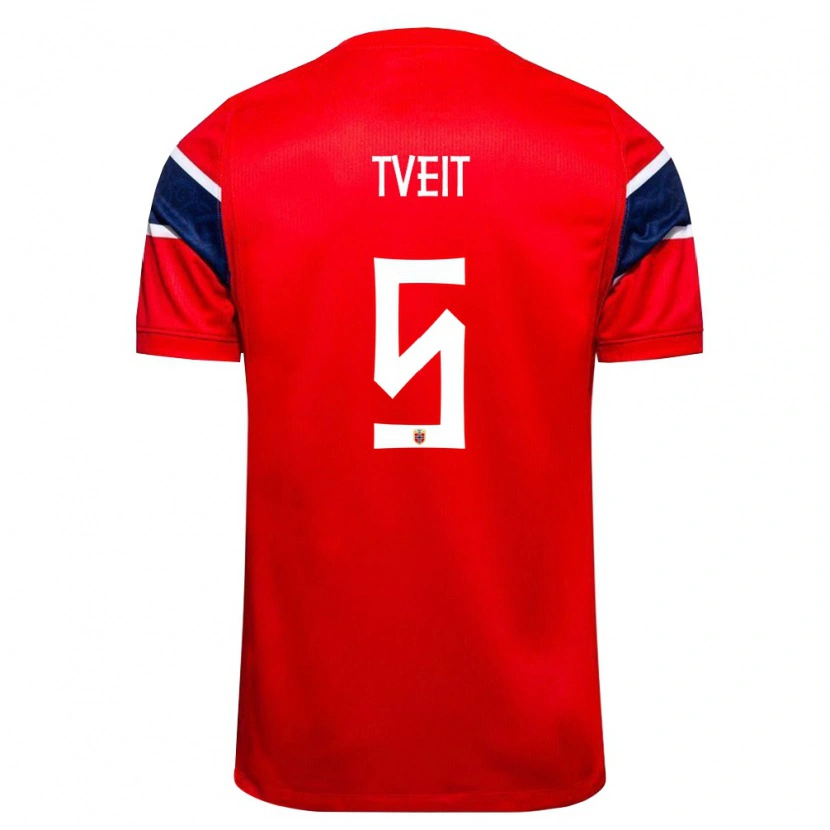 Danxen Dětské Norsko Aksel Tveit #5 Červená Námořnická Bílá Domů Hráčské Dresy 26-28 Dres