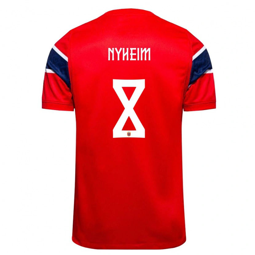 Danxen Dětské Norsko Gustav Nyheim #8 Červená Námořnická Bílá Domů Hráčské Dresy 26-28 Dres