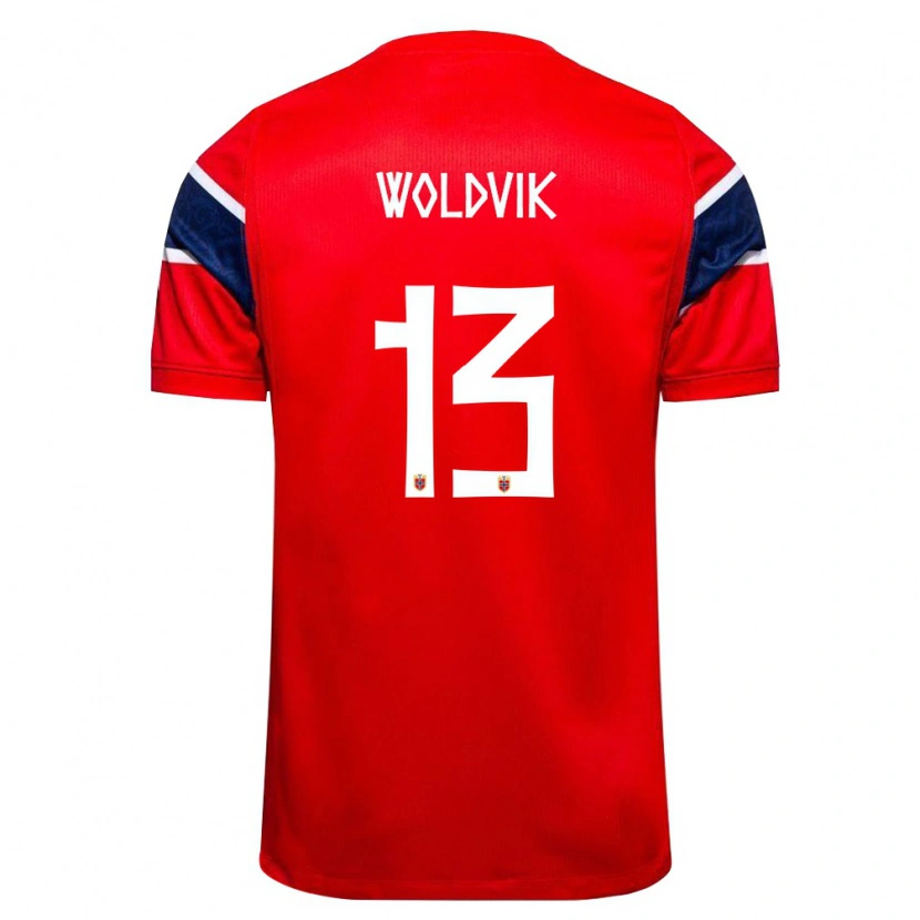 Danxen Dětské Norsko Emilie Woldvik #13 Červená Námořnická Bílá Domů Hráčské Dresy 26-28 Dres