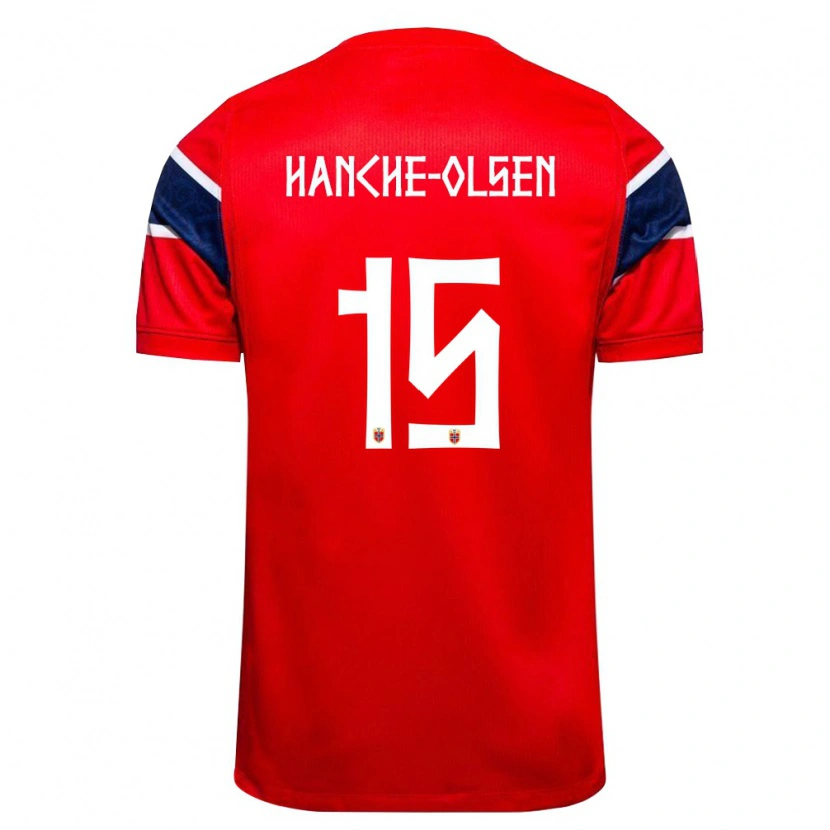 Danxen Dětské Norsko Peder Hanche-Olsen #15 Červená Námořnická Bílá Domů Hráčské Dresy 26-28 Dres