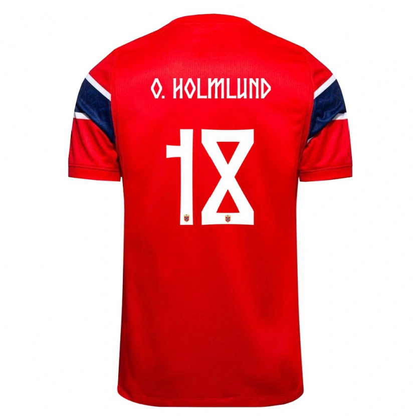 Danxen Dětské Norsko Ola Holmlund Ørjasæter #18 Červená Námořnická Bílá Domů Hráčské Dresy 26-28 Dres