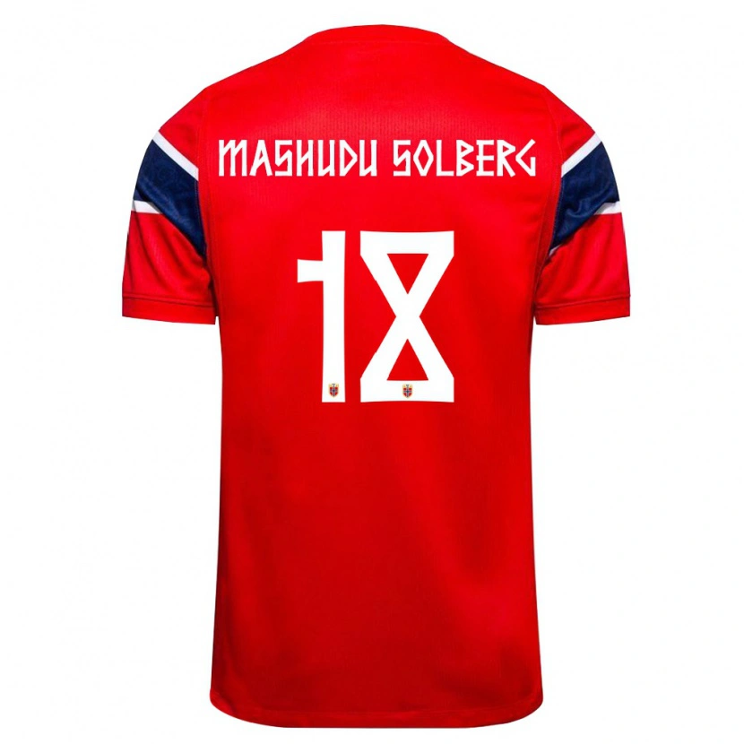 Danxen Dětské Norsko Mathias Mashudu Solberg #18 Červená Námořnická Bílá Domů Hráčské Dresy 26-28 Dres