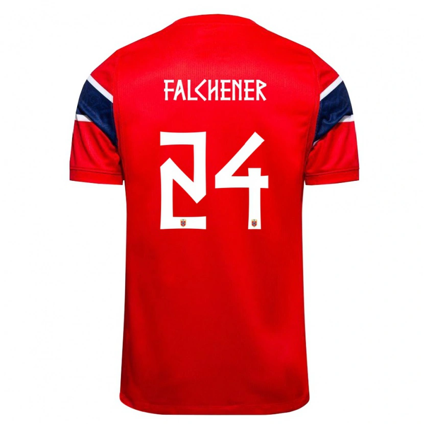 Danxen Dětské Norsko Henrik Falchener #24 Červená Námořnická Bílá Domů Hráčské Dresy 26-28 Dres