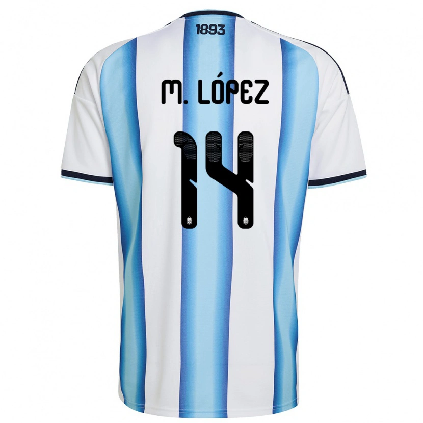 Danxen Dětské Argentina Mateo López #14 Bílá Nebeská Modrá Námořnická Domů Hráčské Dresy 26-28 Dres