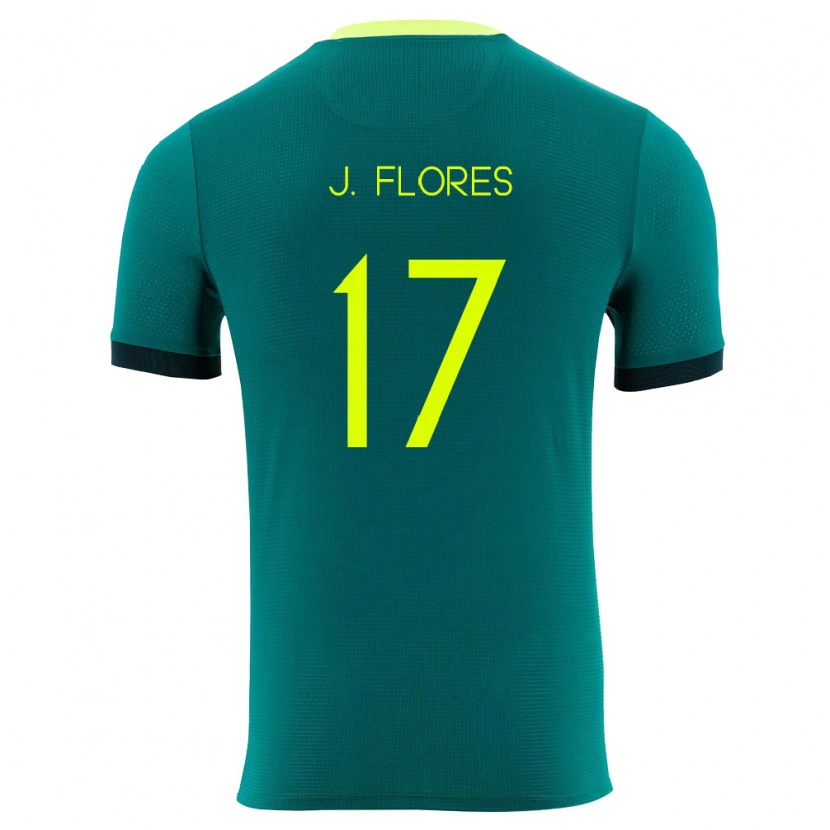 Danxen Dětské Bolívie José Flores #17 Zelená Žlutá Černá Domů Hráčské Dresy 26-28 Dres