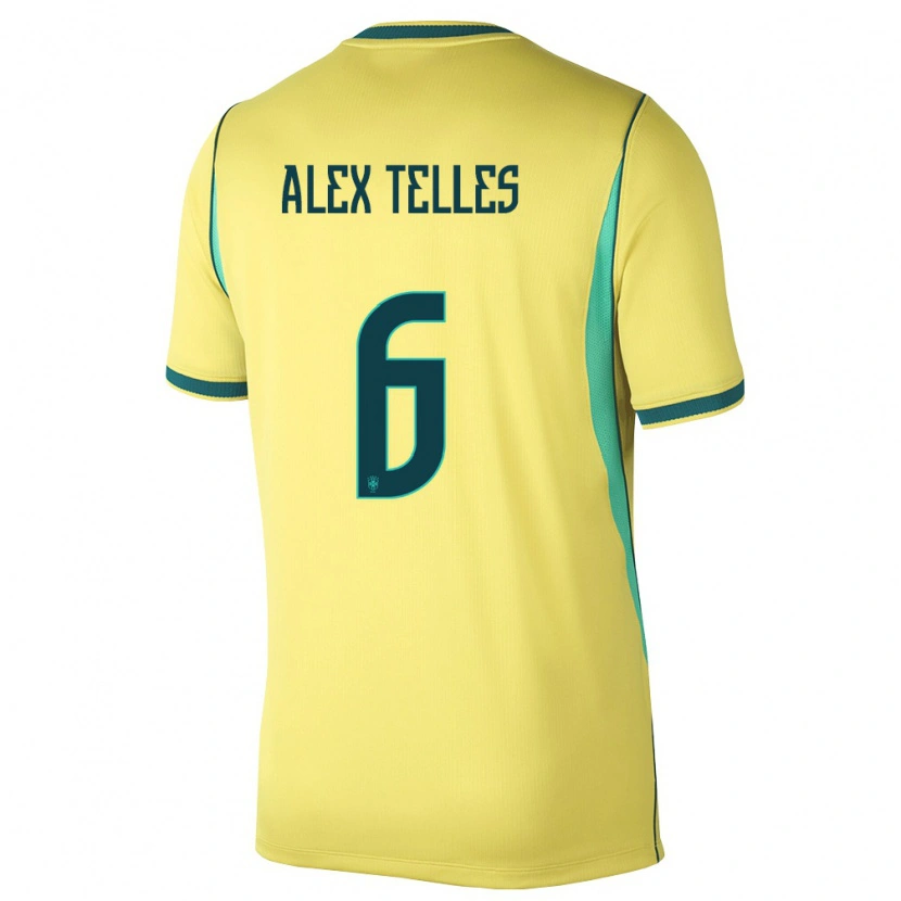 Danxen Dětské Brazílie Alex Telles #6 Žlutá Zelená Domů Hráčské Dresy 26-28 Dres
