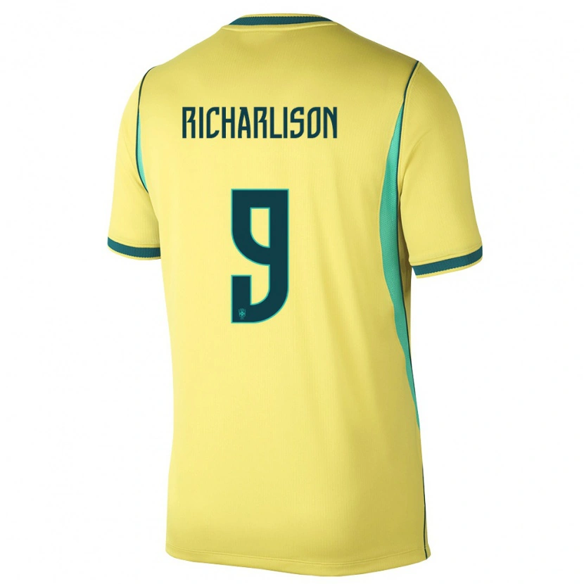 Danxen Dětské Brazílie Richarlison #9 Žlutá Zelená Domů Hráčské Dresy 26-28 Dres