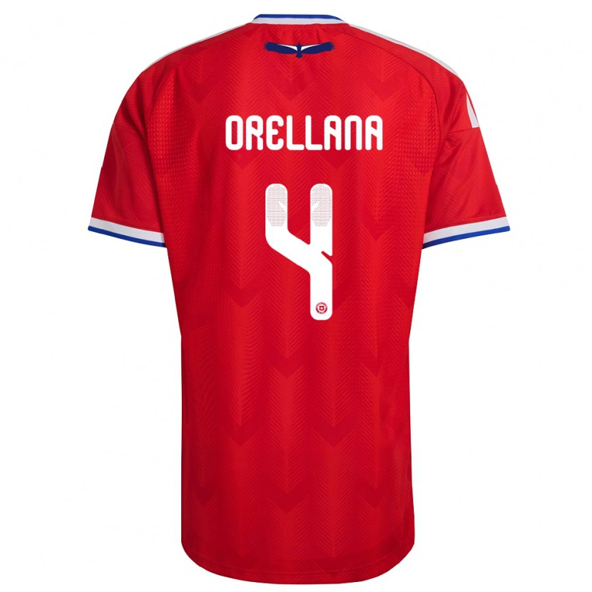 Danxen Dětské Chile Matías Orellana #4 Červená Bílá Modrá Domů Hráčské Dresy 26-28 Dres