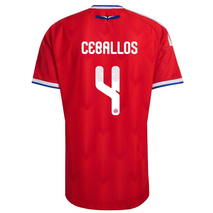 Danxen Dětské Chile Teo Ceballos #4 Červená Bílá Modrá Domů Hráčské Dresy 26-28 Dres