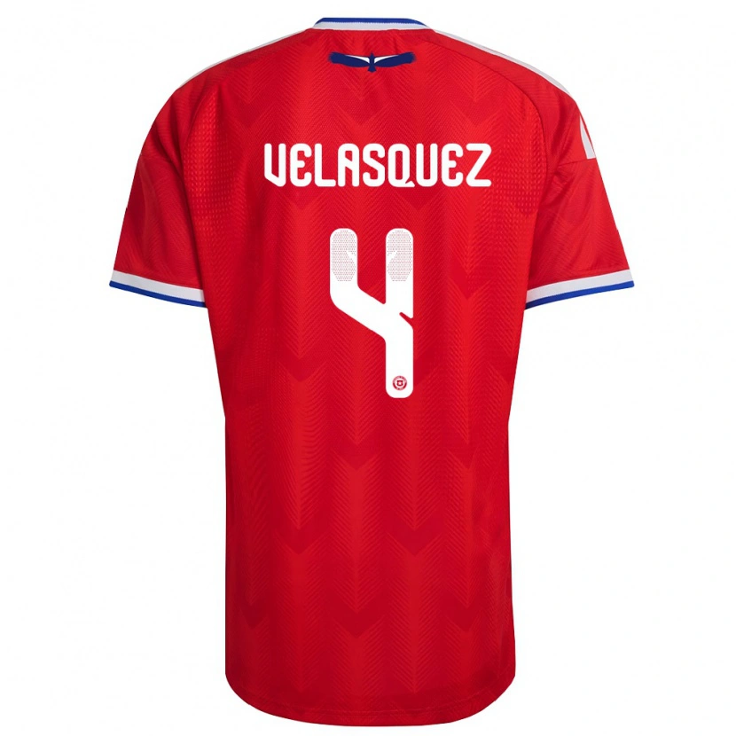Danxen Dětské Chile Lucas Velásquez #4 Červená Bílá Modrá Domů Hráčské Dresy 26-28 Dres