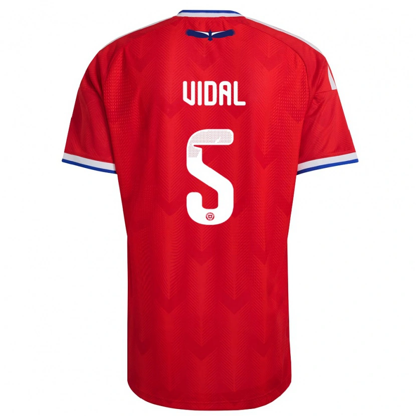 Danxen Dětské Chile Valentín Vidal #5 Červená Bílá Modrá Domů Hráčské Dresy 26-28 Dres