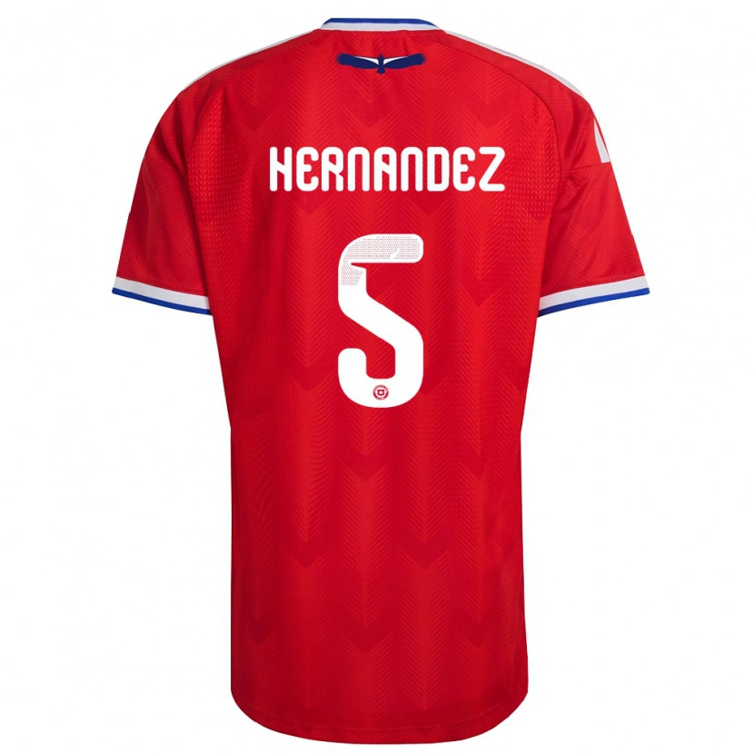Danxen Dětské Chile Monserrat Hernández #5 Červená Bílá Modrá Domů Hráčské Dresy 26-28 Dres