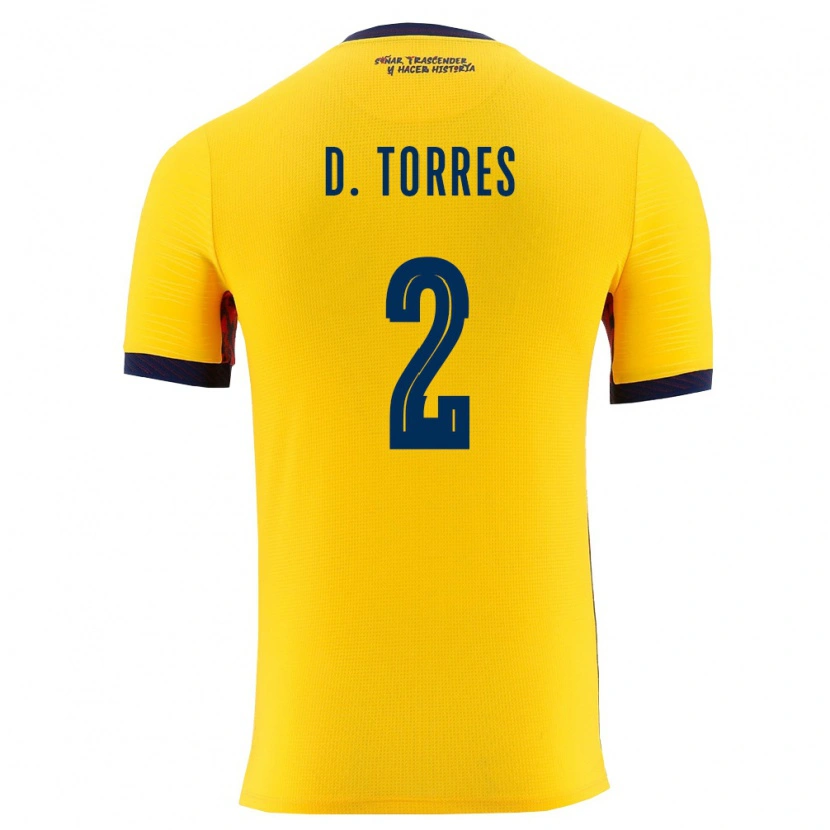 Danxen Dětské Ekvádor Darío Torres #2 Žlutá Námořnická Domů Hráčské Dresy 26-28 Dres