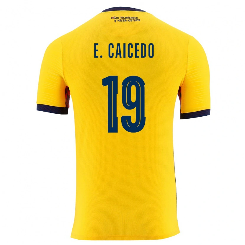 Danxen Dětské Ekvádor Elian Caicedo #19 Žlutá Námořnická Domů Hráčské Dresy 26-28 Dres