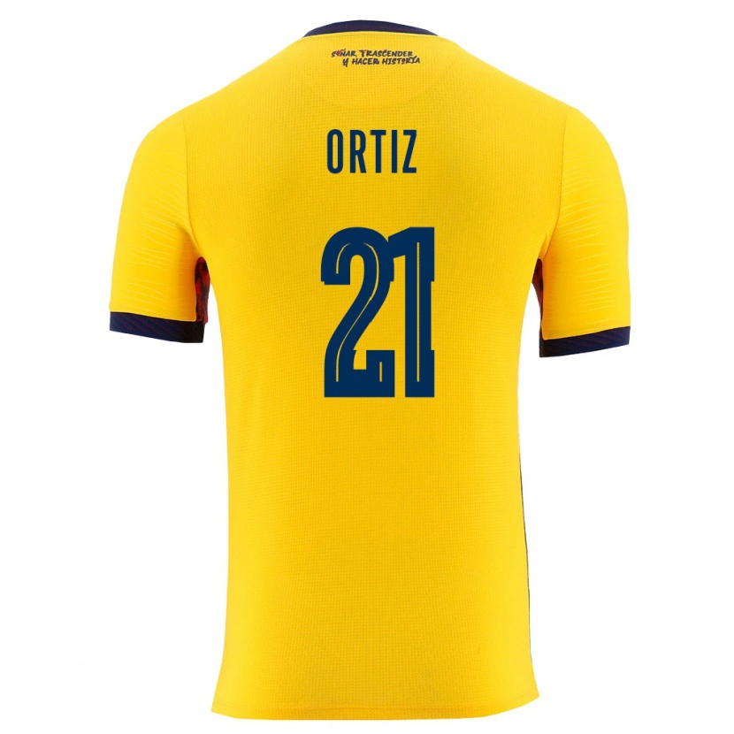 Danxen Dětské Ekvádor Isaac Ortiz #21 Žlutá Námořnická Domů Hráčské Dresy 26-28 Dres