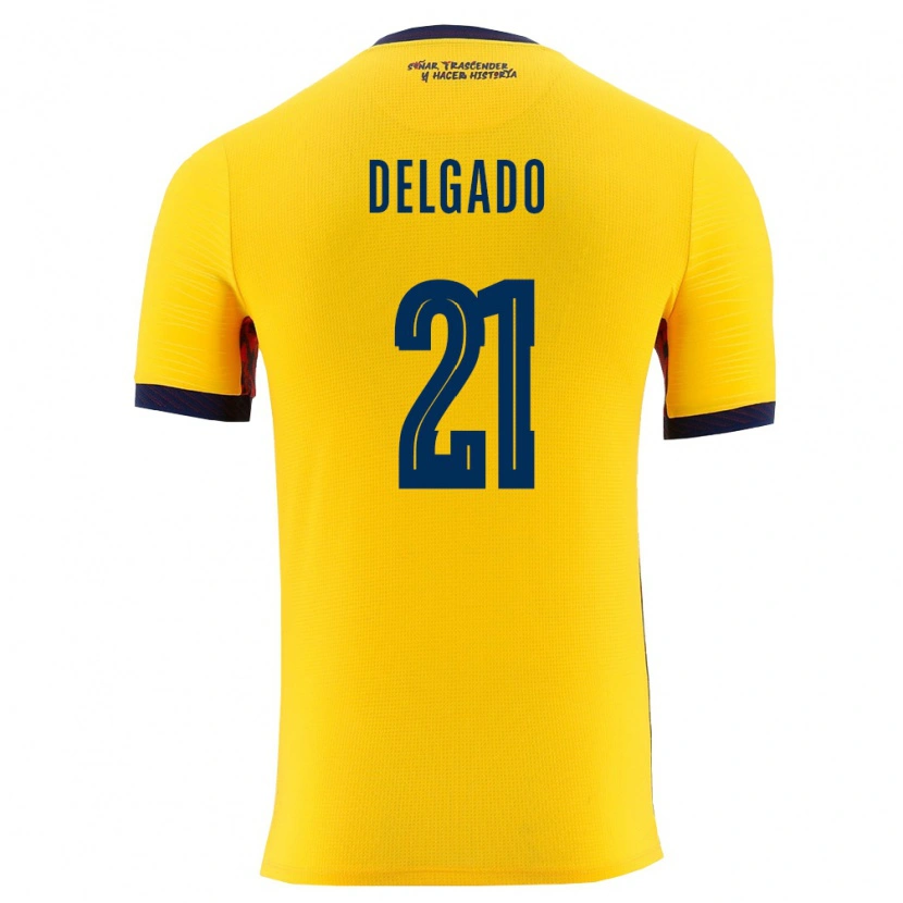 Danxen Dětské Ekvádor Patrickson Delgado #21 Žlutá Námořnická Domů Hráčské Dresy 26-28 Dres