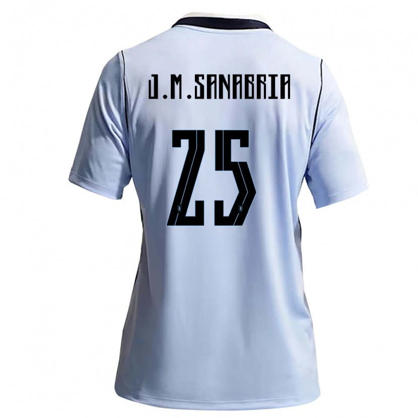 Danxen Dětské Uruguay Juan Manuel Sanabria #25 Nebeská Modrá Bílá Domů Hráčské Dresy 26-28 Dres