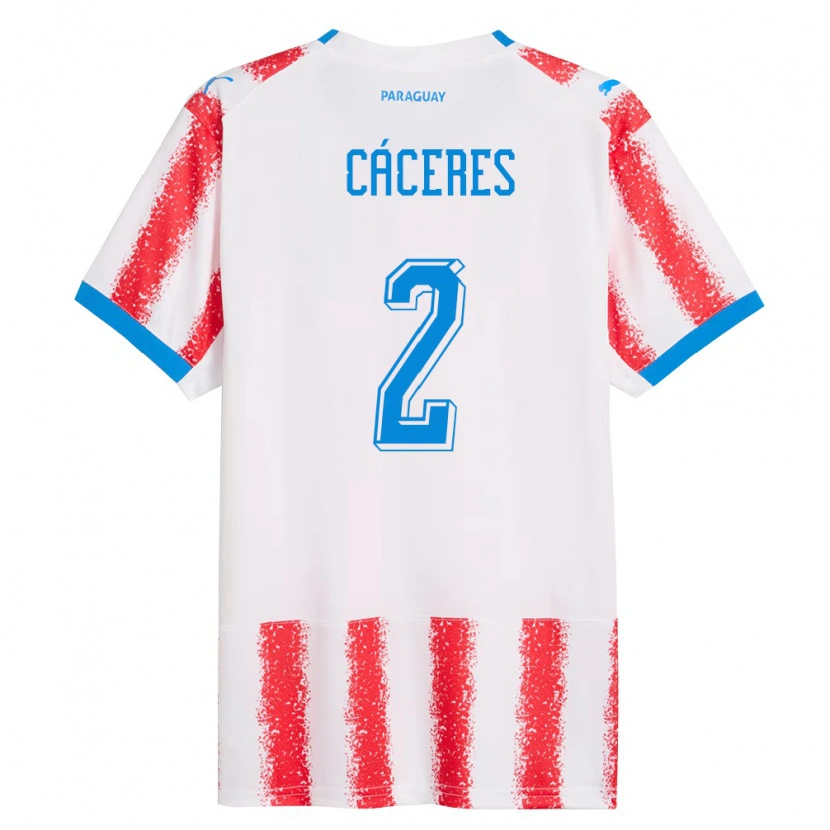 Danxen Dětské Paraguay Líder Cáceres #2 Bílá Červená Modrá Domů Hráčské Dresy 26-28 Dres