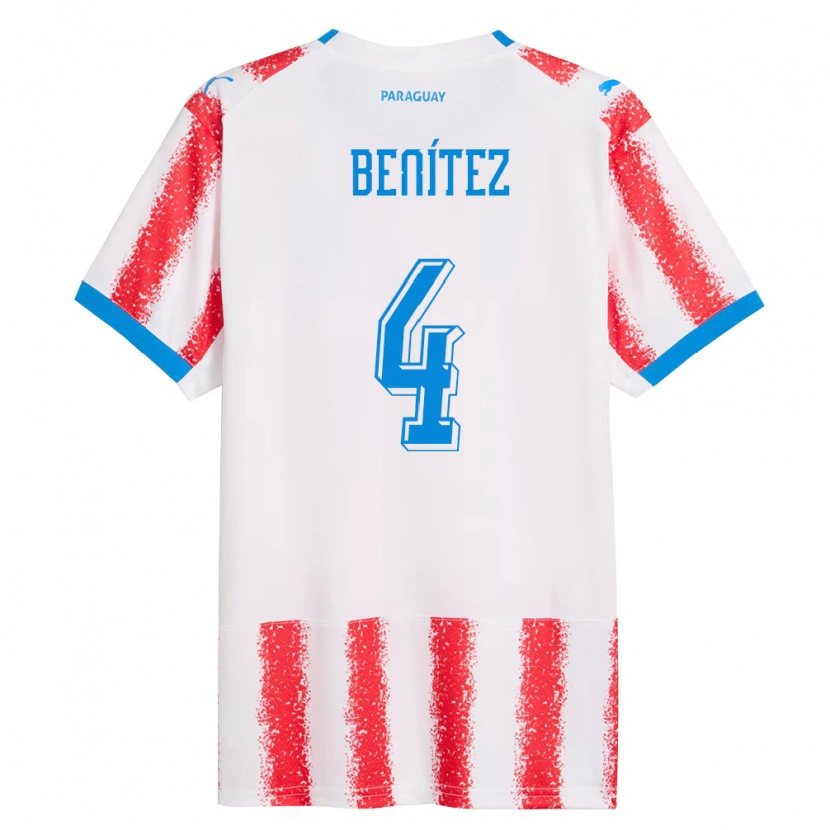 Danxen Dětské Paraguay Fabrizio Benítez #4 Bílá Červená Modrá Domů Hráčské Dresy 26-28 Dres