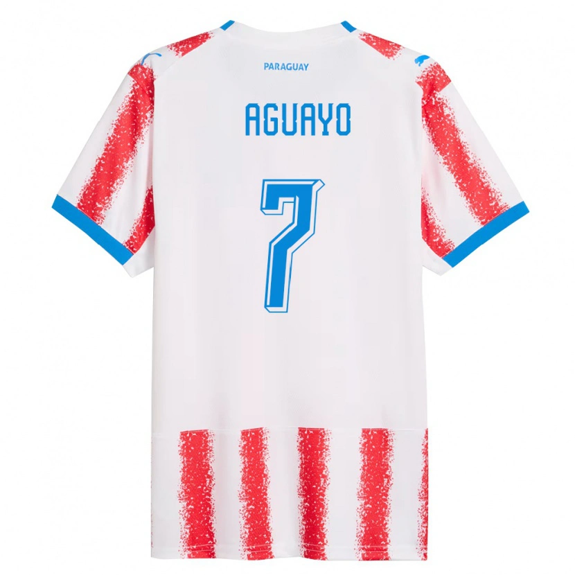 Danxen Dětské Paraguay Gabriel Aguayo #7 Bílá Červená Modrá Domů Hráčské Dresy 26-28 Dres