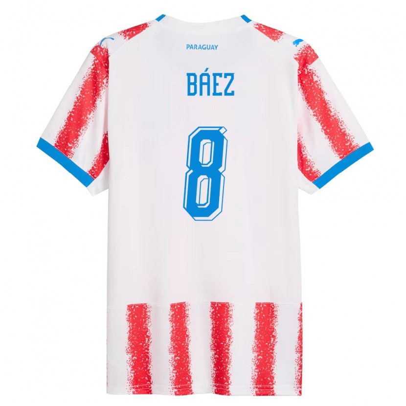 Danxen Dětské Paraguay Santiago Báez #8 Bílá Červená Modrá Domů Hráčské Dresy 26-28 Dres