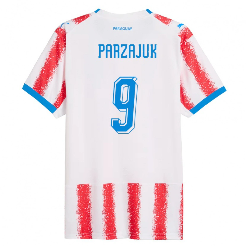 Danxen Dětské Paraguay Kevin Parzajuk #9 Bílá Červená Modrá Domů Hráčské Dresy 26-28 Dres