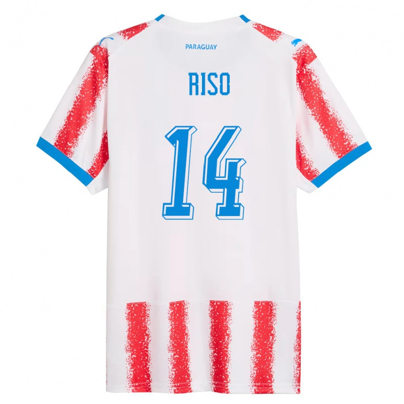 Danxen Dětské Paraguay Tania Riso #14 Bílá Červená Modrá Domů Hráčské Dresy 26-28 Dres
