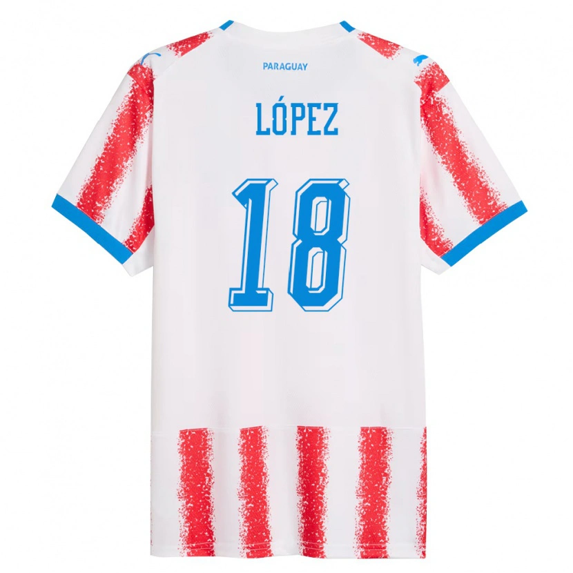 Danxen Dětské Paraguay Walter López #18 Bílá Červená Modrá Domů Hráčské Dresy 26-28 Dres