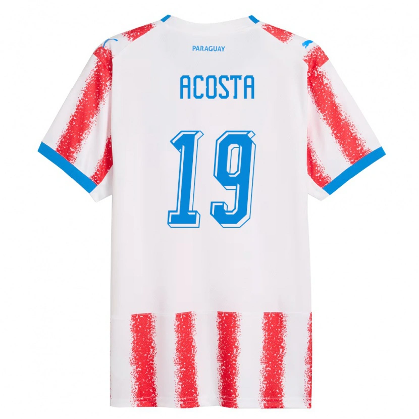 Danxen Dětské Paraguay Tobías Acosta #19 Bílá Červená Modrá Domů Hráčské Dresy 26-28 Dres