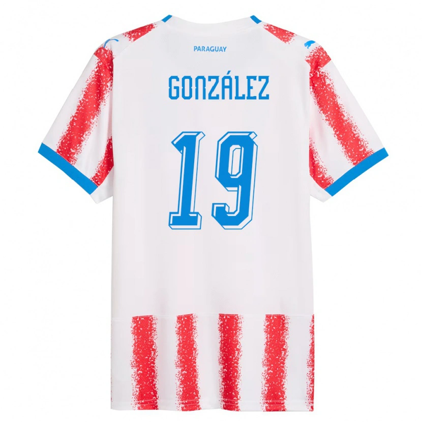 Danxen Dětské Paraguay Angel González #19 Bílá Červená Modrá Domů Hráčské Dresy 26-28 Dres