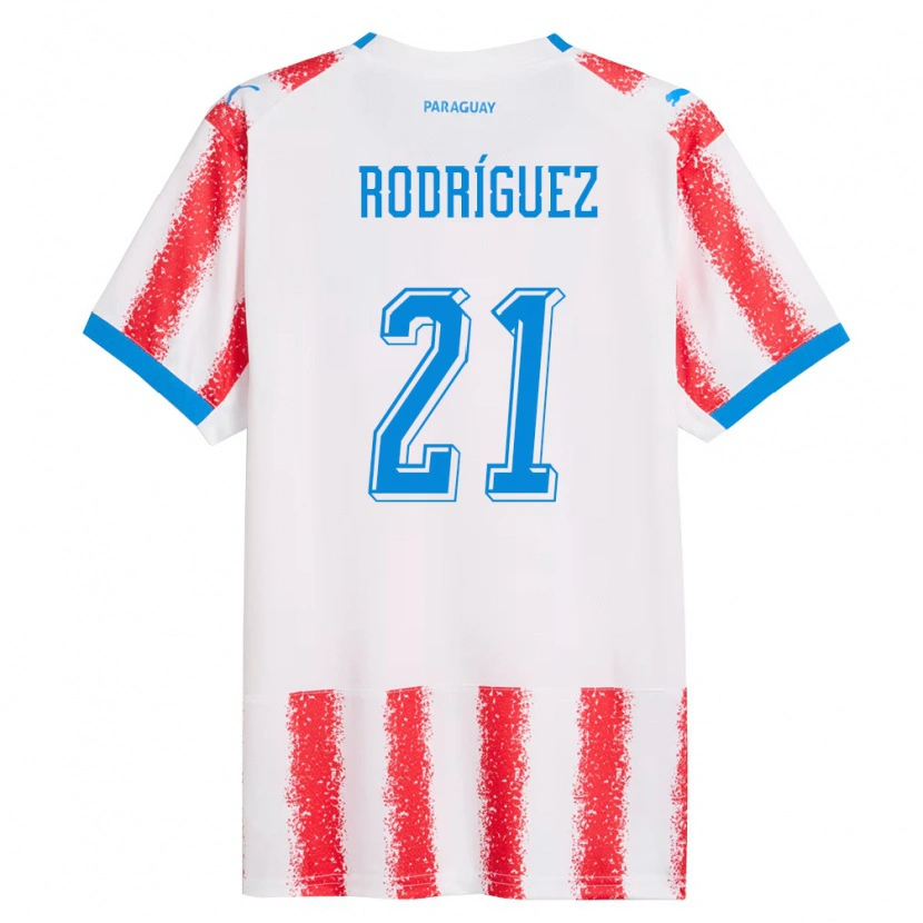 Danxen Dětské Paraguay Diego Rodríguez #21 Bílá Červená Modrá Domů Hráčské Dresy 26-28 Dres