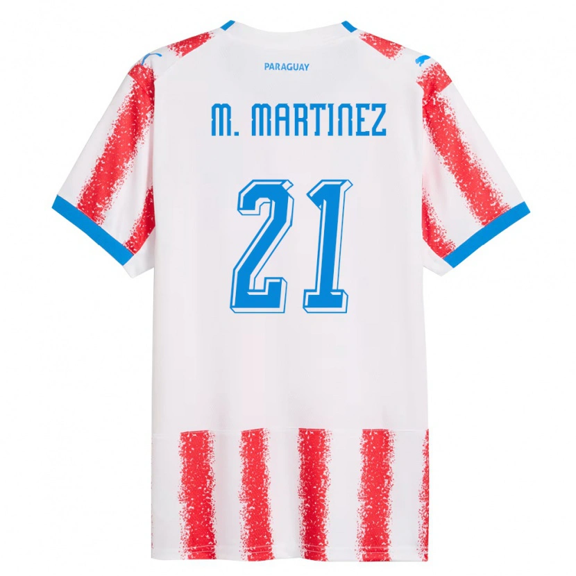 Danxen Dětské Paraguay María Martínez #21 Bílá Červená Modrá Domů Hráčské Dresy 26-28 Dres