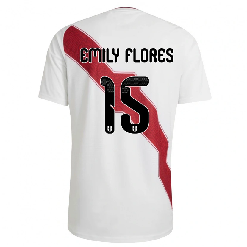 Danxen Dětské Peru Emily Flores #15 Bílá Červená Černá Domů Hráčské Dresy 26-28 Dres